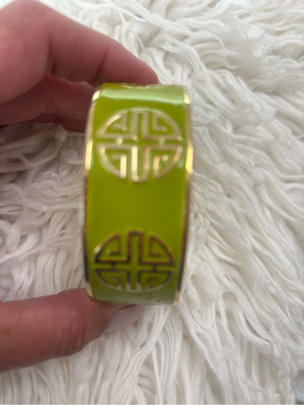 Shanghai Tang Lime Green and Gold Enamel Bangle Bracelet
